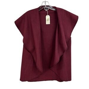 NWT Mud Pie Burgundy Sierra Solid Blanket Open Front Vest Womens One Size